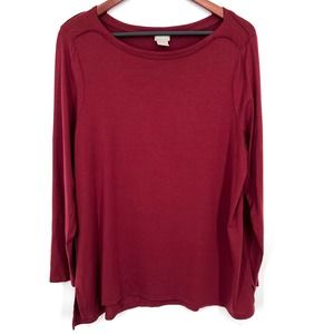 Chicos Size 2 LARGE Soft Red Stretchy Long Sleeve Blouse Shirt Top Christmas